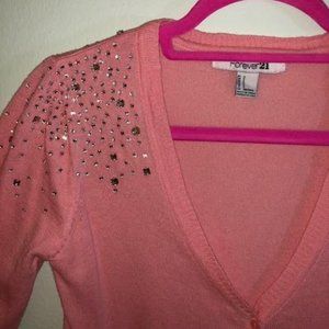 F21 rhinestone embellished pink cardigan NWOT